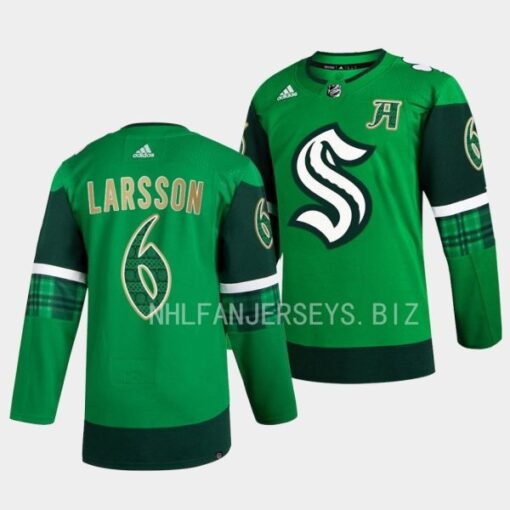 Seattle Kraken Adam Larsson 2023 St. Patricks Day Green Jersey