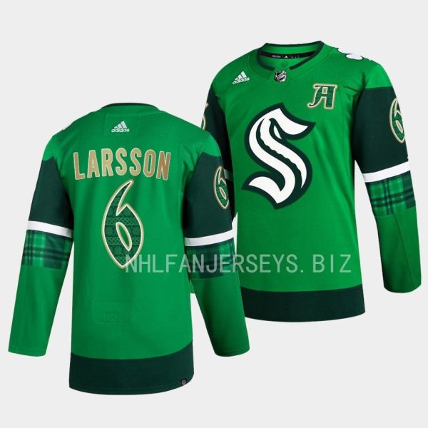 Seattle Kraken Adam Larsson 2023 St. Patricks Day Green Jersey Seattle Kraken Adam Larsson 2023 St. Patricks Day Green Jersey