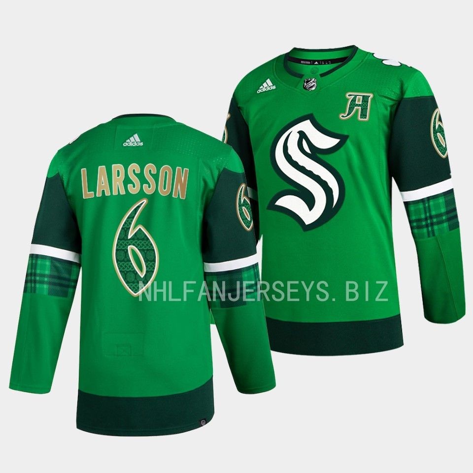 Seattle Kraken Adam Larsson 2023 St. Patricks Day Green Jersey Seattle Kraken Adam Larsson 2023 St. Patricks Day Green Jersey