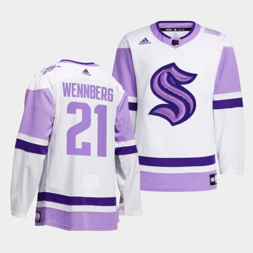 Seattle Kraken Alexander Wennberg HockeyFightsCancer White Jersey