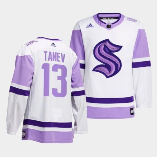 Seattle Kraken Brandon Tanev HockeyFightsCancer White Jersey
