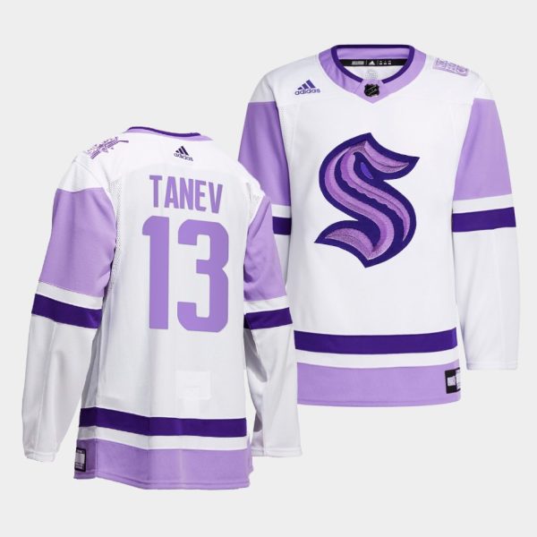 Seattle Kraken Brandon Tanev HockeyFightsCancer White Jersey Seattle Kraken Brandon Tanev HockeyFightsCancer White Jersey