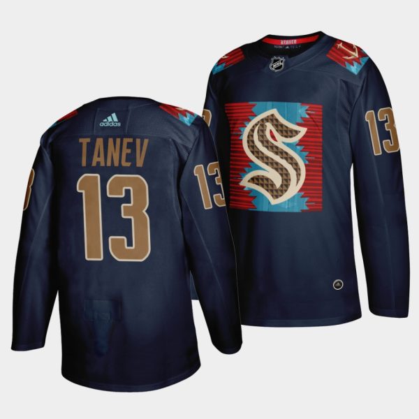Seattle Kraken Brandon Tanev Karuk Art-inspired Blue Jersey Seattle Kraken Brandon Tanev Karuk Art-inspired Blue Jersey