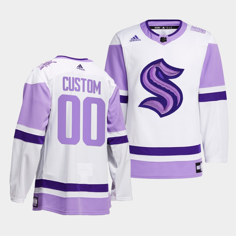 Seattle Kraken Custom HockeyFightsCancer White Jersey Seattle Kraken Custom HockeyFightsCancer White Jersey