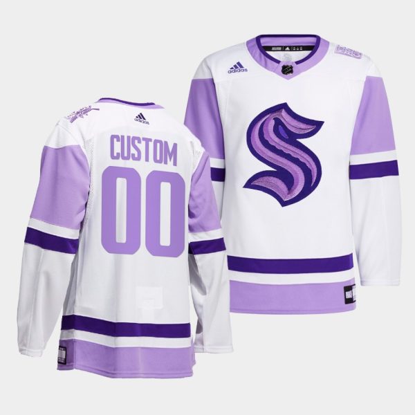 Seattle Kraken Custom HockeyFightsCancer White Jersey Seattle Kraken Custom HockeyFightsCancer White Jersey