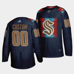 Seattle Kraken Custom Karuk Art-inspired Blue Jersey