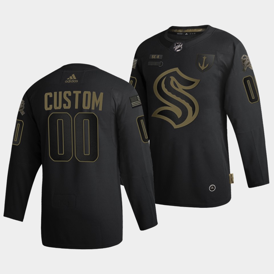 Seattle Kraken Custom Military Appreciation Night Black Jersey Seattle Kraken Custom Military Appreciation Night Black Jersey