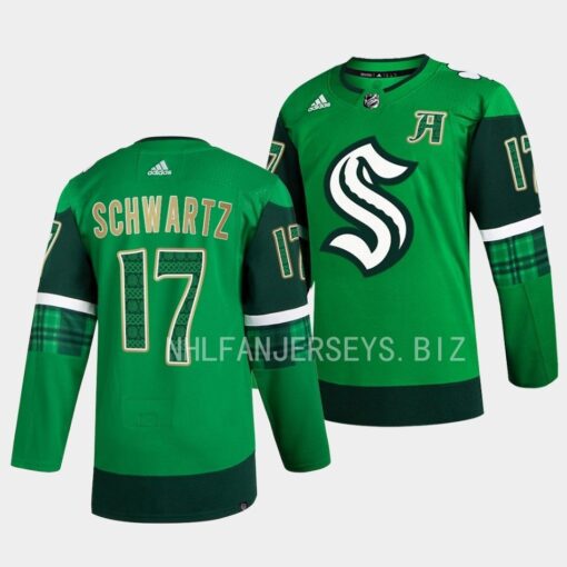 Seattle Kraken Jaden Schwartz 2023 St. Patricks Day Green Jersey