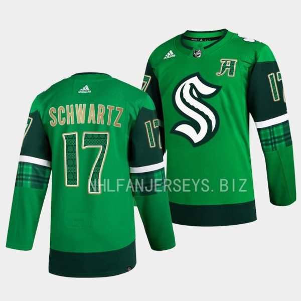 Seattle Kraken Jaden Schwartz 2023 St. Patricks Day Green Jersey Seattle Kraken Jaden Schwartz 2023 St. Patricks Day Green Jersey