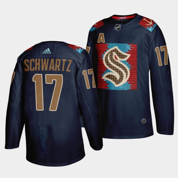 Seattle Kraken Jaden Schwartz Karuk Art-inspired Blue Jersey Seattle Kraken Jaden Schwartz Karuk Art-inspired Blue Jersey