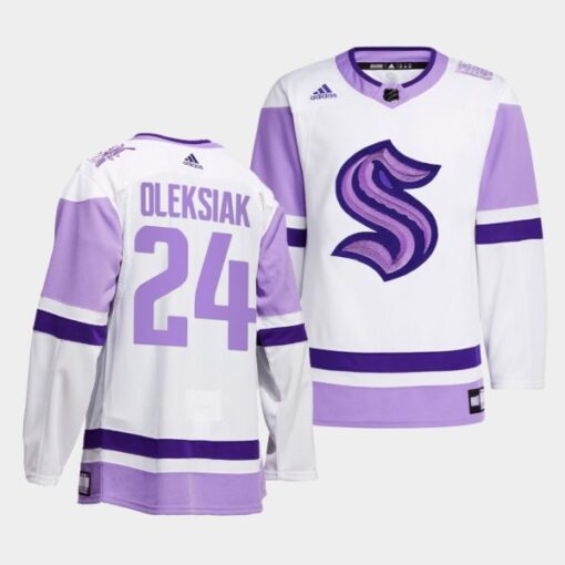 Seattle Kraken Jamie Oleksiak HockeyFightsCancer White Jersey