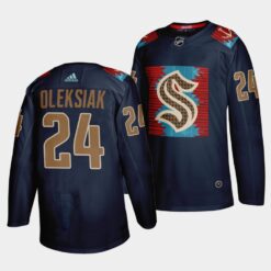 Seattle Kraken Jamie Oleksiak Karuk Art-inspired Blue Jersey