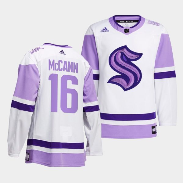 Seattle Kraken Jared McCann HockeyFightsCancer White Jersey Seattle Kraken Jared McCann HockeyFightsCancer White Jersey