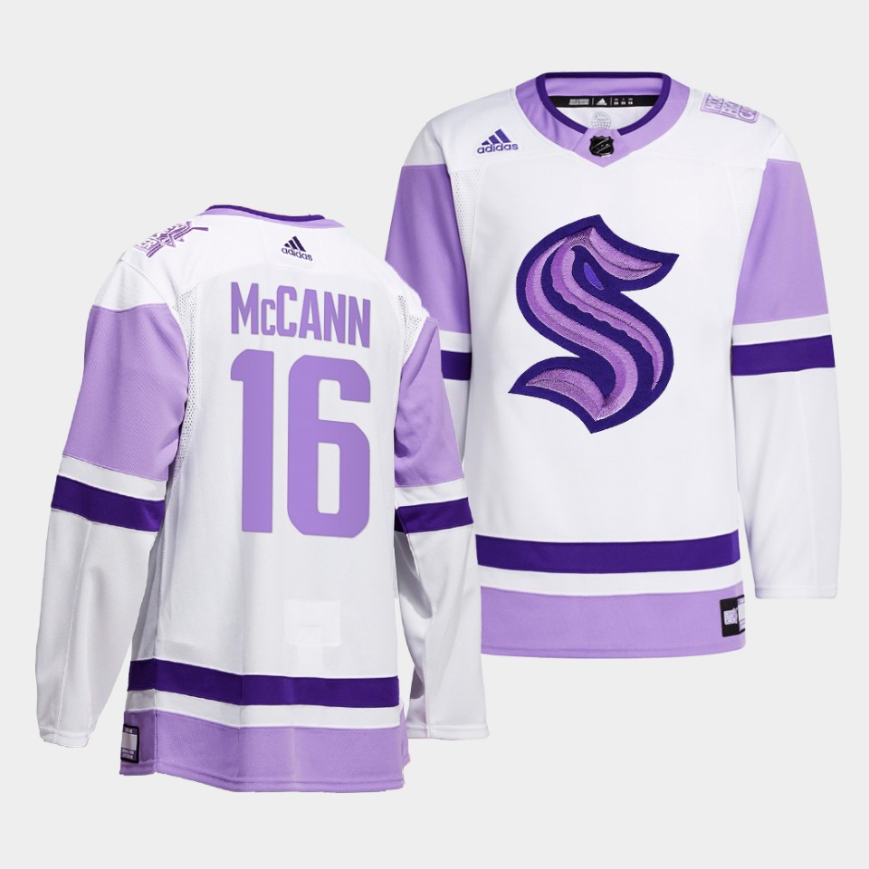 Seattle Kraken Jared McCann HockeyFightsCancer White Jersey Seattle Kraken Jared McCann HockeyFightsCancer White Jersey