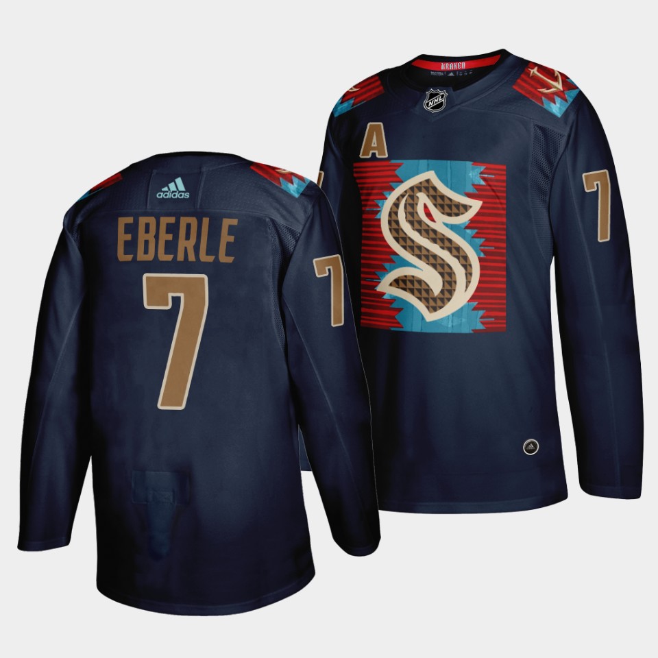 Seattle Kraken Jordan Eberle Karuk Art-inspired Blue Jersey Seattle Kraken Jordan Eberle Karuk Art-inspired Blue Jersey