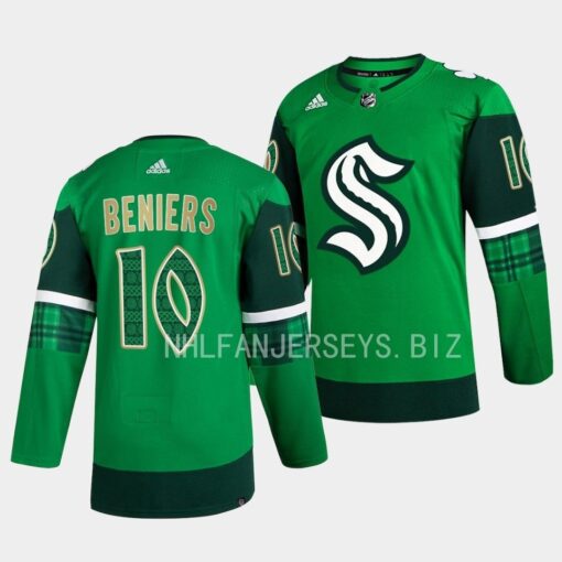 Seattle Kraken Matty Beniers 2023 St. Patricks Day Green Jersey