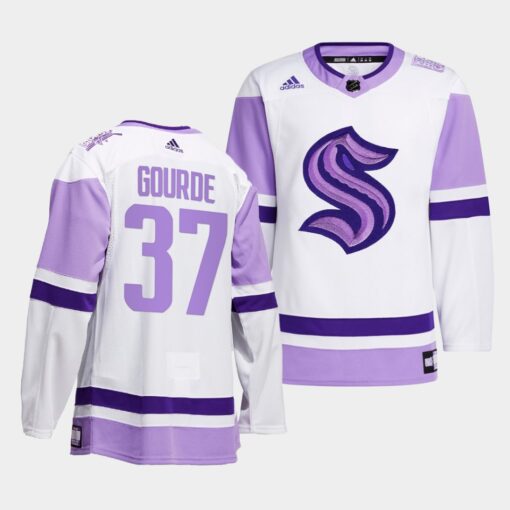 Seattle Kraken Yanni Gourde HockeyFightsCancer White Jersey