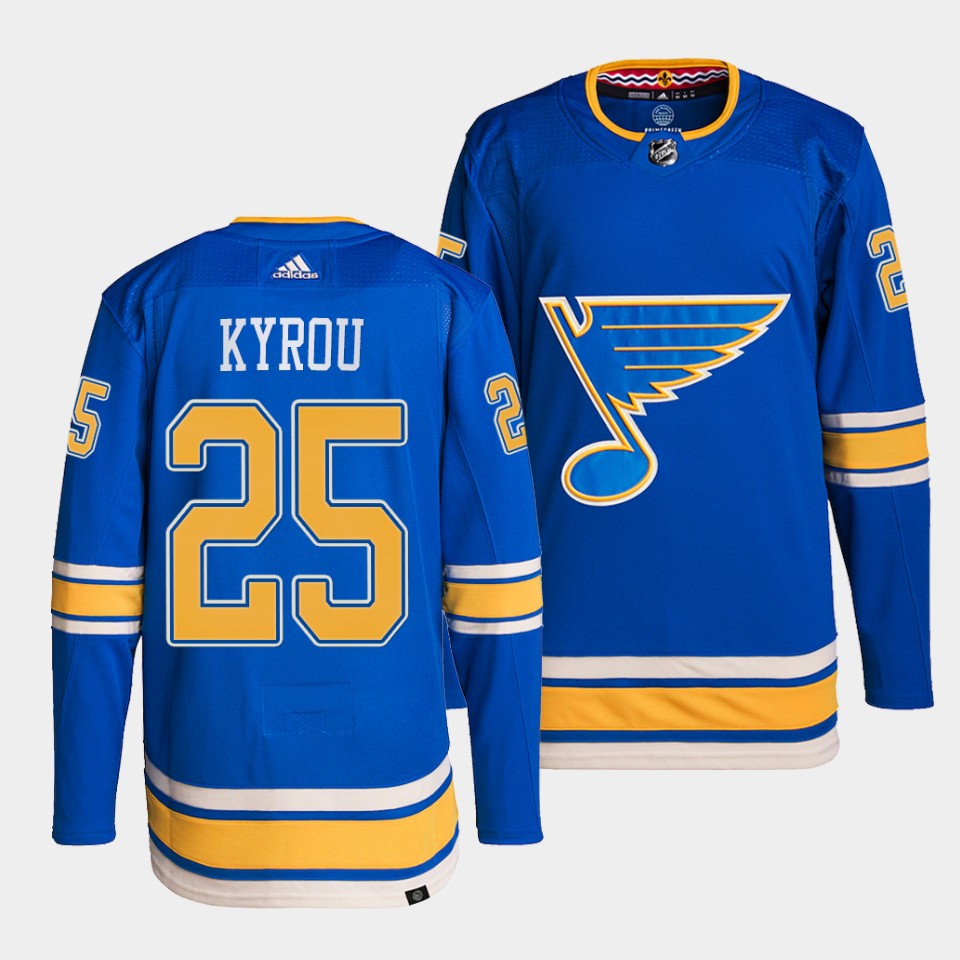 St. Louis Blues Jordan Kyrou Alternate Blue Jersey St. Louis Blues Jordan Kyrou Alternate Blue Jersey