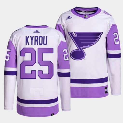 St. Louis Blues Jordan Kyrou HockeyFightsCancer White Jersey