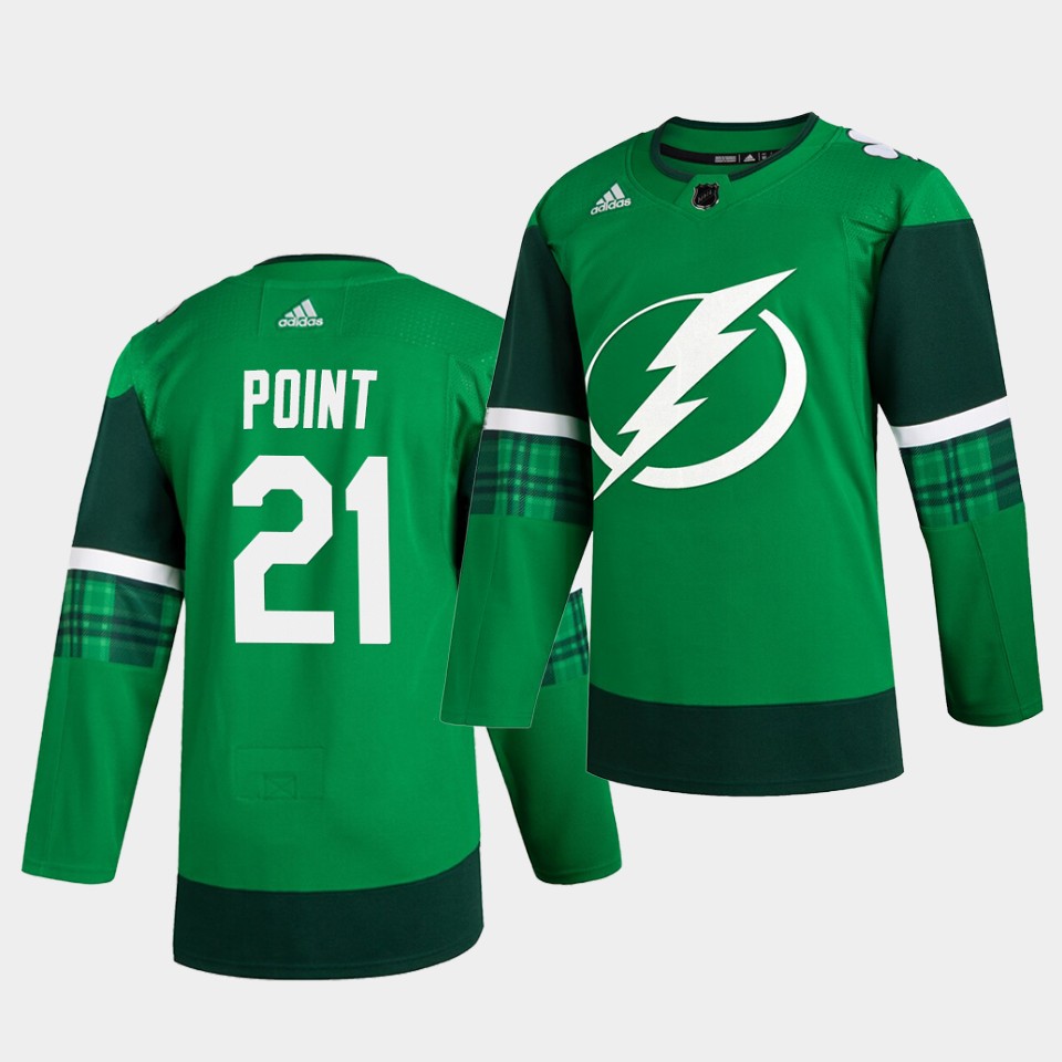 Tampa Bay Lightning Brayden Point St. Patrick's Day Green Player Jersey Tampa Bay Lightning Brayden Point St. Patrick's Day Green Player Jersey
