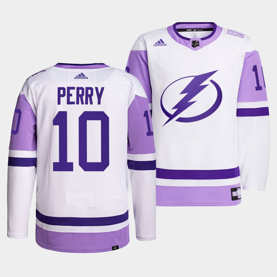 Tampa Bay Lightning Corey Perry HockeyFightsCancer White Jersey Tampa Bay Lightning Corey Perry HockeyFightsCancer White Jersey