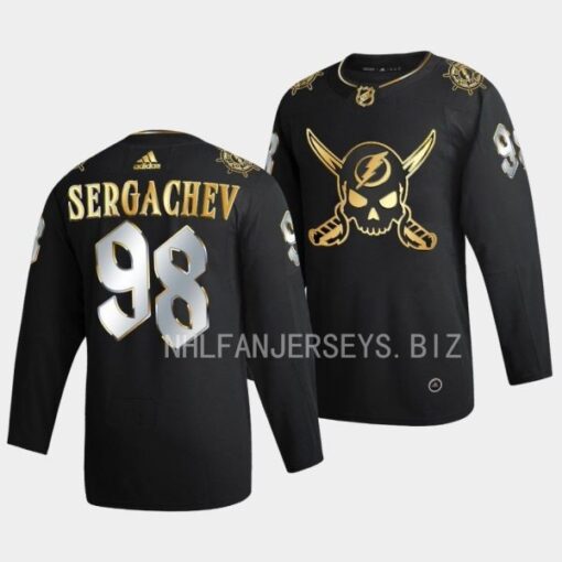 Tampa Bay Lightning Mikhail Sergachev Gasparilla inspired Black Golden Edition Jersey