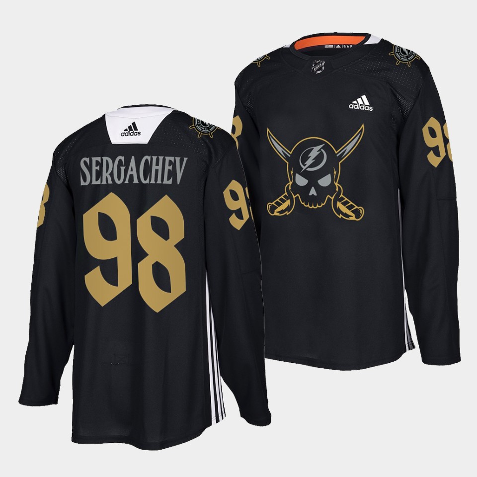 Tampa Bay Lightning Mikhail Sergachev Gasparilla inspired Black Jersey Tampa Bay Lightning Mikhail Sergachev Gasparilla inspired Black Jersey