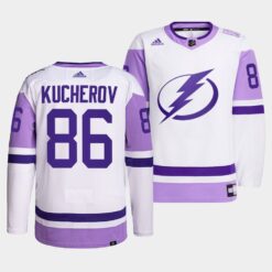 Tampa Bay Lightning Nikita KucherovHockeyFightsCancer White Jersey