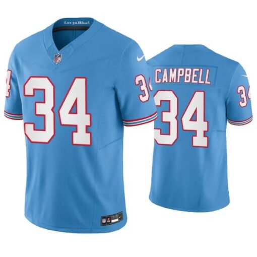 Tennessee Titans Earl Campbell Oilers Light Blue Throwback Limited Jersey