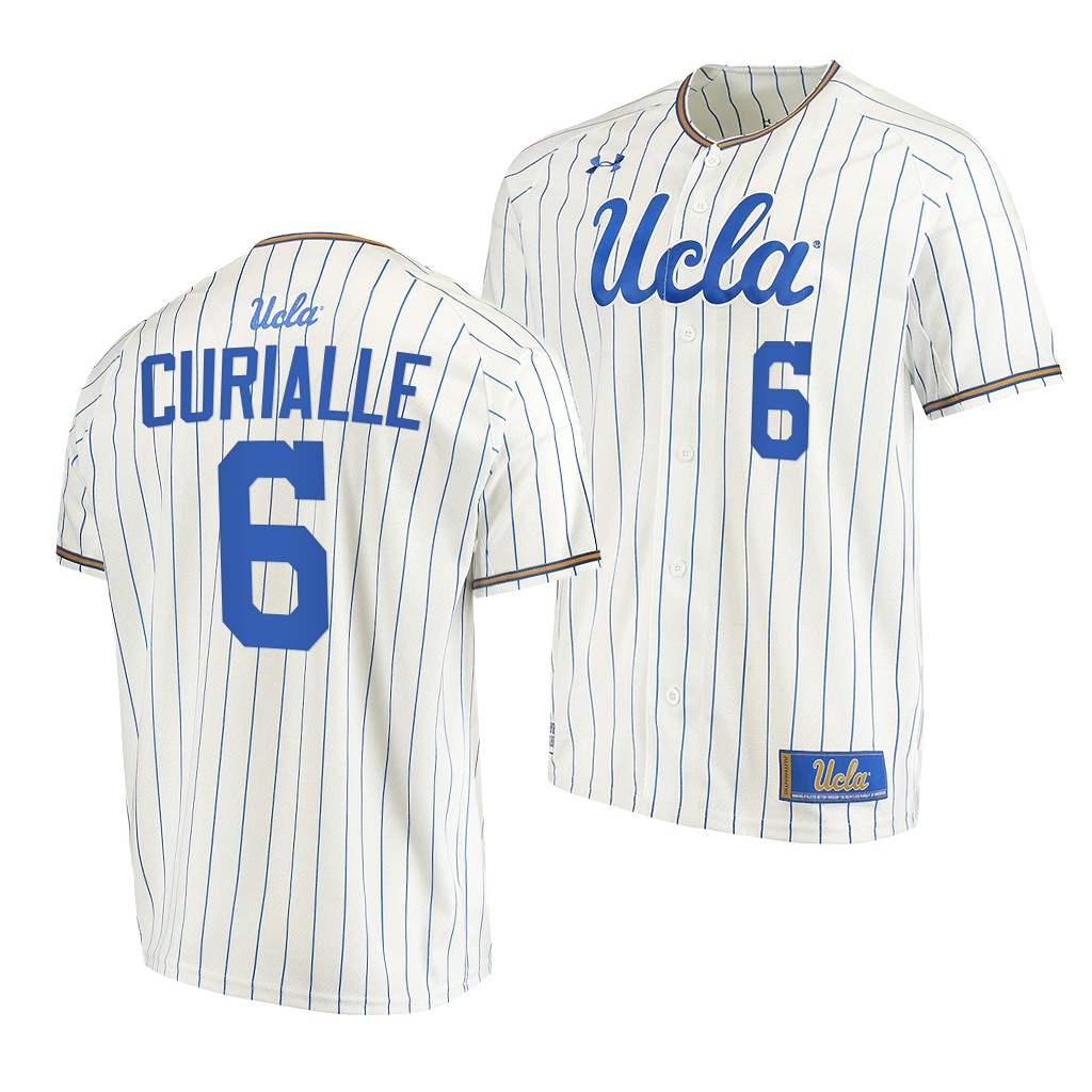 UCLA Bruins Michael Curialle White Pinstripes College Baseball Jersey UCLA Bruins Michael Curialle White Pinstripes College Baseball Jersey