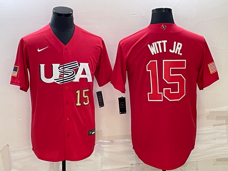 USA Bobby Witt Jr. Red Gold 2023 World Baseball Classic Jersey USA Bobby Witt Jr. Red Gold 2023 World Baseball Classic Jersey