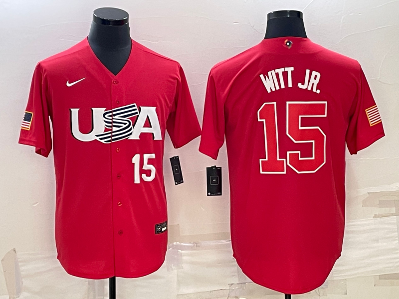 USA Bobby Witt Jr. Red White 2023 World Baseball Classic Jersey USA Bobby Witt Jr. Red White 2023 World Baseball Classic Jersey