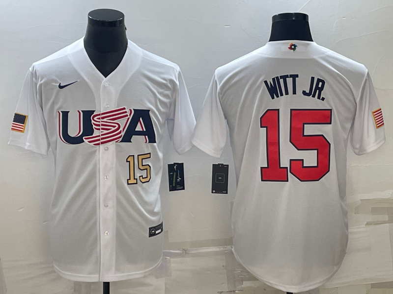 USA Bobby Witt Jr. White Gold 2023 World Baseball Classic Jersey USA Bobby Witt Jr. White Gold 2023 World Baseball Classic Jersey