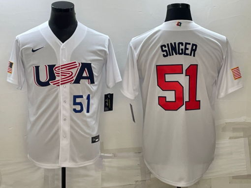 USA Brady Singer White Navy 2023 World Baseball Classic Jersey