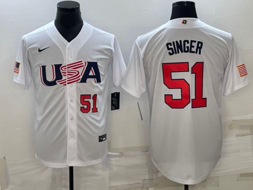 USA Brady Singer White Red 2023 World Baseball Classic Jersey