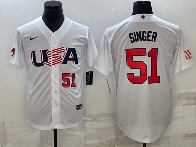 USA Brady Singer White Red 2023 World Baseball Classic Jersey USA Brady Singer White Red 2023 World Baseball Classic Jersey