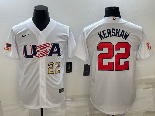 USA Clayton Kershaw White Gold 2023 World Baseball Classic Jersey