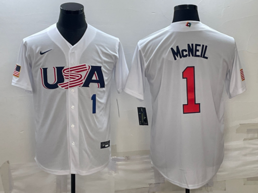 USA Jeff McNeil White Navy 2023 World Baseball Classic Jersey