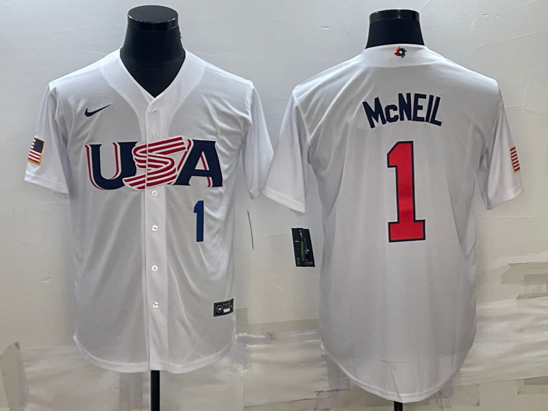 USA Jeff McNeil White Navy 2023 World Baseball Classic Jersey USA Jeff McNeil White Navy 2023 World Baseball Classic Jersey