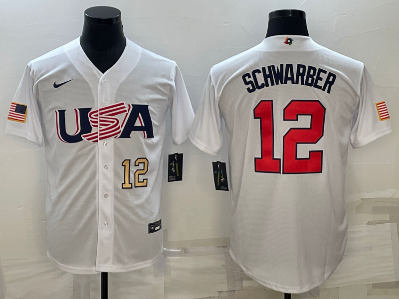 USA Kyle Schwarber White Gold 2023 World Baseball Classic Jersey USA Kyle Schwarber White Gold 2023 World Baseball Classic Jersey