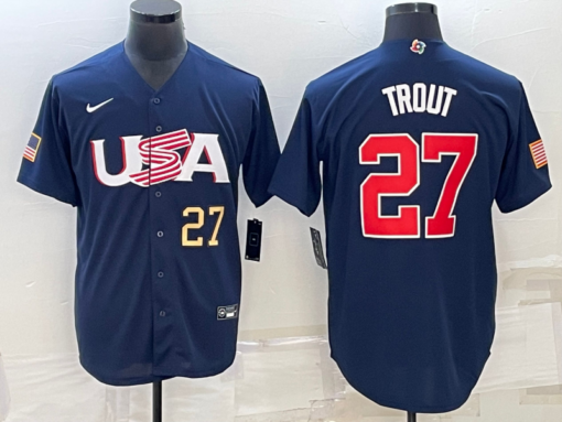 USA Mike Trout Navy Gold 2023 World Baseball Classic Jersey