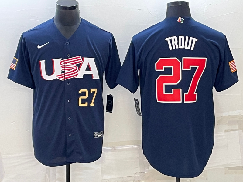 USA Mike Trout Navy Gold 2023 World Baseball Classic Jersey USA Mike Trout Navy Gold 2023 World Baseball Classic Jersey