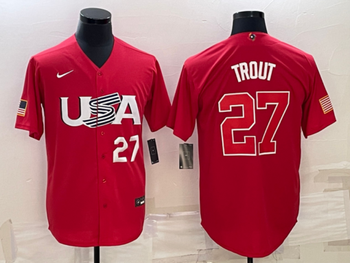 USA Mike Trout Red White 2023 World Baseball Classic Jersey