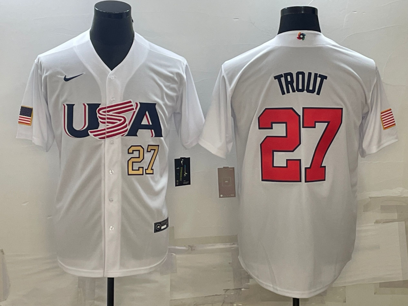 USA Mike Trout White Gold 2023 World Baseball Classic Jersey USA Mike Trout White Gold 2023 World Baseball Classic Jersey