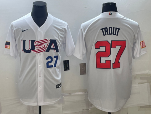 USA Mike Trout White Navy 2023 World Baseball Classic Jersey