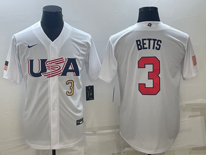 USA Mookie Betts White Gold 2023 World Baseball Classic Jersey USA Mookie Betts White Gold 2023 World Baseball Classic Jersey