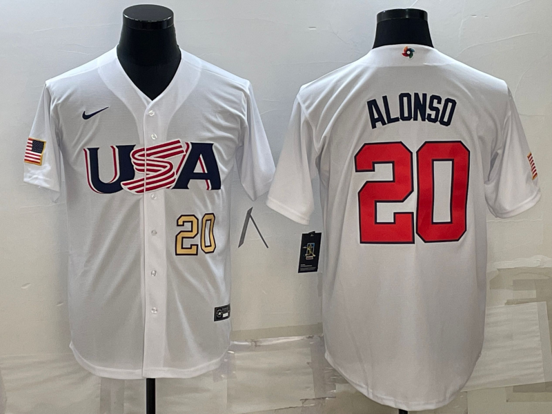 USA Pete Alonso White Gold 2023 World Baseball Classic Jersey USA Pete Alonso White Gold 2023 World Baseball Classic Jersey