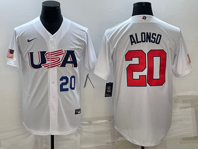 USA Pete Alonso White Navy 2023 World Baseball Classic Jersey USA Pete Alonso White Navy 2023 World Baseball Classic Jersey