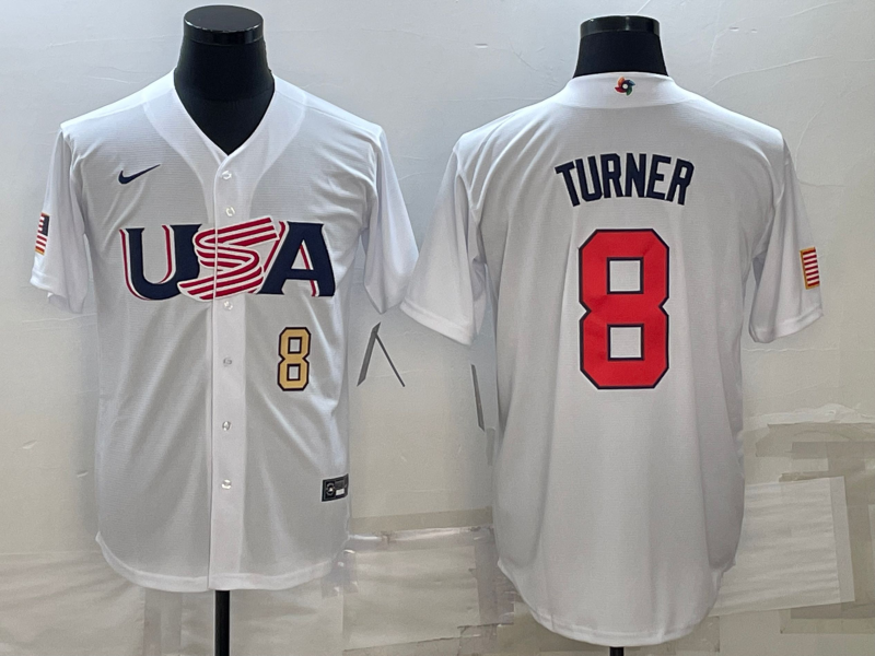 USA Trea Turner White Gold 2023 World Baseball Classic Jersey USA Trea Turner White Gold 2023 World Baseball Classic Jersey
