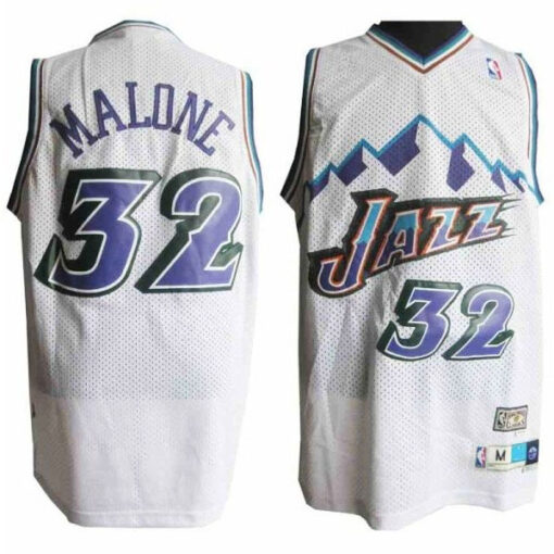 Utah Jazz Karl Malone White Vintage Jersey